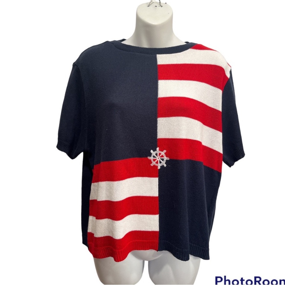 Southern Lady sweater size medium petite light weight red white and blue